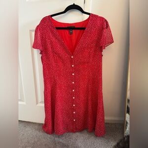 Aqua Red Mini Dress with White Polka Dots